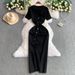 Women's Clothing V Neck Single Breasted Dress Feminine Knitted Waist Slimming Slit Long Skirt_ecoleips.com