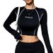 Women's Clothing Women's Long Sleeved Yoga Top European American Style Tight Fit Cross Over Stretch Backless Quick Drying Outdoor Sports T-Shirt_ecoleips.com
