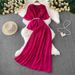 Women's Clothing High End Celebrity Three Dimensional Flower Waist Trumpet Sleeve Top High Waist Slim Pleated Wide Hem Skirt Two Piece Set_ecoleips.com