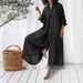 Women's Clothing Solid Color Casual Long Sleeved Jumpsuit Mid-Length Cotton Linen Shirt Romper_ecoleips.com