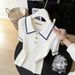 Summer New Women's White Polo Collar Short Sleeve T-Shirt Knitted Top Stylish Unique Beautiful Snow_ecoleips.com