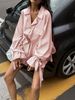 Women's Spring Summer Light Pink Linen Co-ords, Ruffle Shirt With Chest Patch Pockets & Elastic High Waist Loose Shorts_ecoleips.com