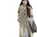 Minimalist Korean-style Lapel Trench For Girls, New Autumn And Winter Khaki-colored Oversized Mid-length Elegant Coat_ecoleips.com