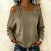 Women's Off Shoulder Long Sleeve Denim Blouse, Adjustable Strap Cold Shoulder Casual Top, Loose Fit Curved Hem Jeans Shirt For Daily Wear Streetwear,_ecoleips.com
