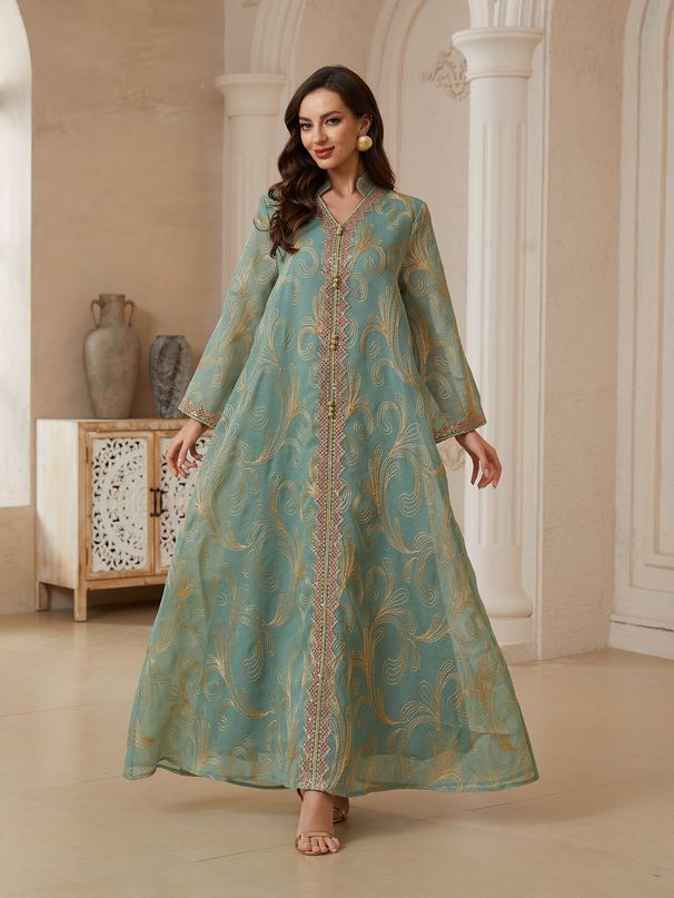 Women's Long Sleeved Embroidered Elegant Abaya Robe NC176 Cross Border Trade Muslim Fashion Clothing_ecoleips.com