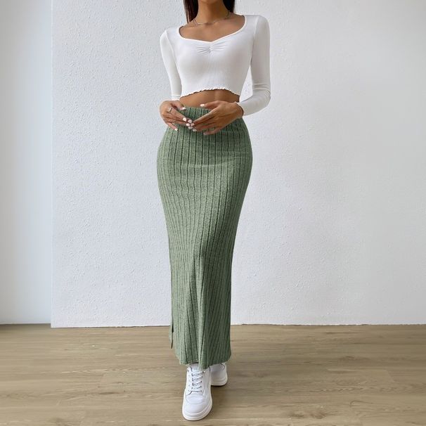 Voya 2026 Women's Elegant And Simple Half Skirt With High Waist And Side Slits, Slim Fit Long Skirt_ecoleips.com