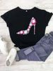 European American Cross-border Foreign Trade Women's Short-sleeve T-shirt With High-heeled Shoe Pattern And Round Neck_ecoleips.com