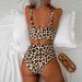 Leopard Print Two Piece Swimsuit European American Style Sexy High Waisted Bikini Set plus Size Swimwear_ecoleips.com