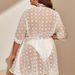 Plus Size Swiss Dot Sheer Beach Cover Up Dress, V Neck Half Sleeve Empire Waist Loose Swim Coverup Tunic For Summer Vacation_ecoleips.com
