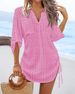 Women's V-Neck Hollow Out Beach Tunic - Lightweight Summer Cover Up With Side Tie Details_ecoleips.com