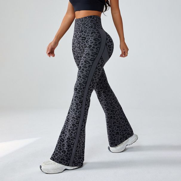 European And American Spring And Autumn Micro-pull Yoga Pants Women's High Waist Hip Lift Sports Wide-leg Pants Leopard Print Fitness Yoga Bell Pants_ecoleips.com