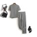 Women's Clothing Design Denim Patchwork Short Sleeved T Shirt With Trousers Two Piece Fashion Suit_ecoleips.com