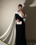 Dramatic Floral Cape Evening Gown – Sexy One-Shoulder Ball Gown For Weddings & Galas (S-XXL, Black/White)_ecoleips.com