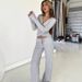 Spring And Summer Sweet And Comfortable Solid Color Dark V Diagonal Placket Strap Top Drawstring Straight Trousers Two-piece Set Women_ecoleips.com