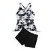 Tankini Two Piece Swimsuit For Women Conservative Shorts Coconut Tree Print Drawstring European American Style Bikini Set_ecoleips.com