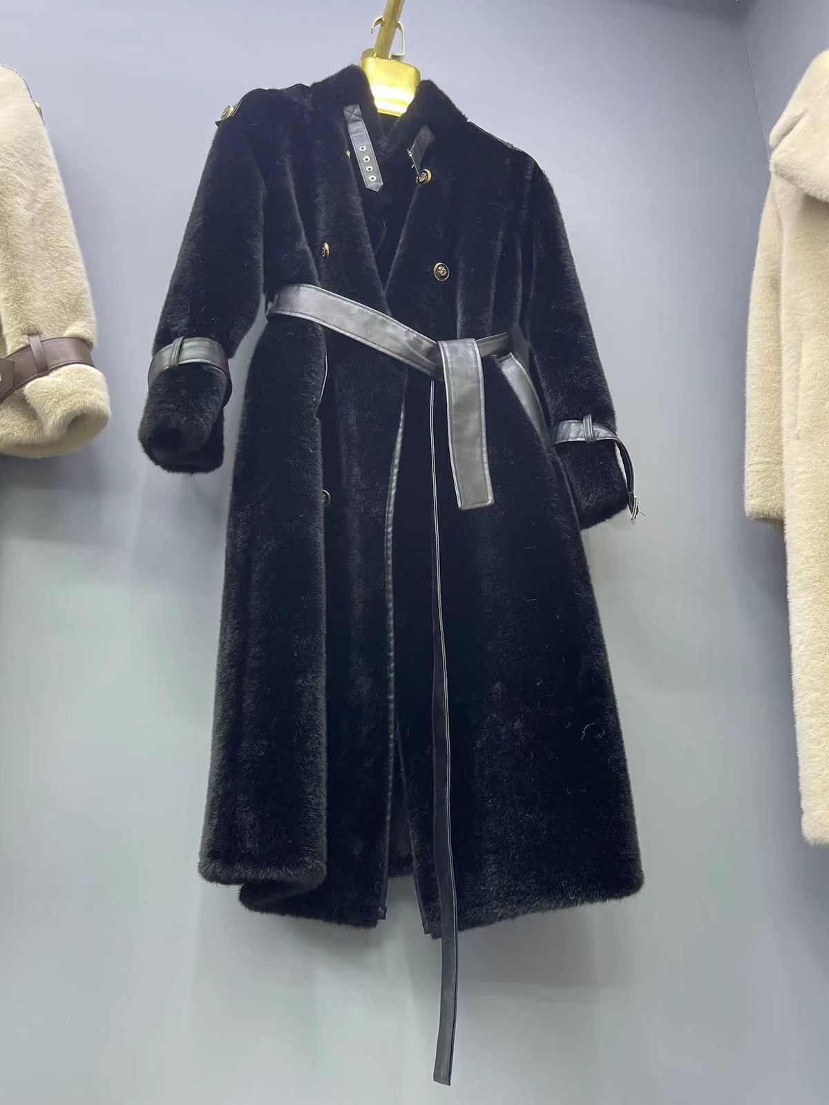 Women's Clothing Mink Fur Women's Mid Length Coat Outerwear New Mink Fur Autumn And Winter Women's Belt Style Temperament_ecoleips.com