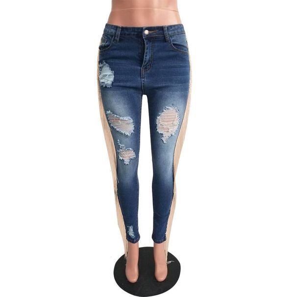 European And American Casual Ripped Tassel Jeans Fashionable Personality Street Trend Denim Trousers_ecoleips.com