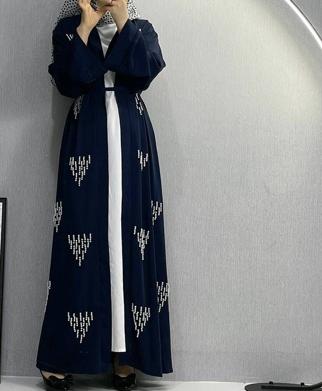Muslim Dress Women Elegant Pearl-Embellished Muslim Abaya – Modest Long Dress With Luxurious Details For Women_ecoleips.com