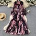 Elegant Floral Print V-Neck A-Line Maxi Dress With Flowy Hem & Waist Tie For Women - Boho Chic Vacation Style_ecoleips.com
