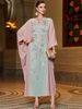 Pink & Green Beaded Embroidered Cape Batwing Tunic - Boho Chic Maxi Dress With Floral Detailing (One Size Fits Most)_ecoleips.com