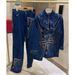 Women's Clothing Trendy Denim Suit Set For Women - Long Sleeve Top & Flared Pants With Stretch Comfort, Plus Size Blue Jeans Outfit_ecoleips.com