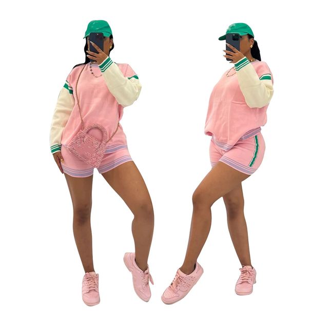 Women's Sports Set E Color Block Long Sleeve Short Knitted Casual Outfit For Women_ecoleips.com