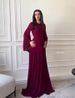 Elegant Waist-Cinching Long Sleeve Evening Dress Slimming Flared Muslim Dress For Special Occasions Polyester_ecoleips.com
