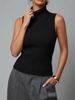 Elegant Office Turtleneck Ribbed Knit Tank Top, Sleeveless Slim Commuter Basic Blouse_ecoleips.com