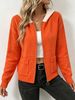 Orange Contrast Hood Pit Rib Knit Cardigan, Loose Lightweight Breathable Soft Skin-touch Zip Long Sleeve Jacket_ecoleips.com