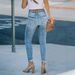 Cross-border 2025 European And American Stretch Denim Jeans Women, Long Ripped Mid-waist Skinny Pants For Sexy Girls_ecoleips.com