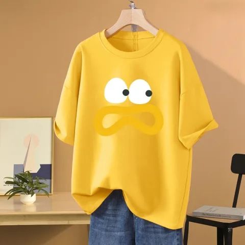 Women's Clothing Cartoon Straight Shoulder Short Sleeved T Shirt For Women In Summer 2024 New Design Niche Large Size Casual Loose Slim Tops_ecoleips.com
