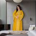 Dubai Middle East 2025 Autumn Rhinestone Long Dress Slim Waist Faux Two Piece Flared Sleeves Elegant Banquet Gown For Women_ecoleips.com