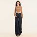 Vintage Dark Blue Flared Jeans For Women, Spring Collection, Loose Fit, Non-clingy, Floor-length Bell-bottom Pants,_ecoleips.com