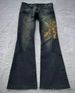 Printed Denim Jeans For Men, European And American Heavy-duty Women's Dark Style New Bell-bottom Pants, Cross-border_ecoleips.com