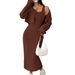 Women's Autumn Ribbed Knit Drop Shoulder Button Down Jacket And Fitted Midi Dress Set New Style_ecoleips.com