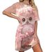 3d Print Short Sleeve Nightdress, Women's Casual Round Neck Sleepshirt Dress, Soft Milk Silk Lounge & Sleepwear_ecoleips.com