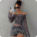 Women's Leopard Print Off-Shoulder Long Sleeve T-Shirt European American Style Fashion Sexy Top_ecoleips.com