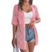 Real Shot Summer Hollow Out Plaid Short Sleeve Knitted Cardigan Beach Sun Protection Shirt European And American_ecoleips.com