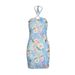 AD188 Cross-Border Fashion Sexy Metal Ring Halter Neck Mesh Printed Sleeveless Slim Fit Bodycon Backless Dress_ecoleips.com