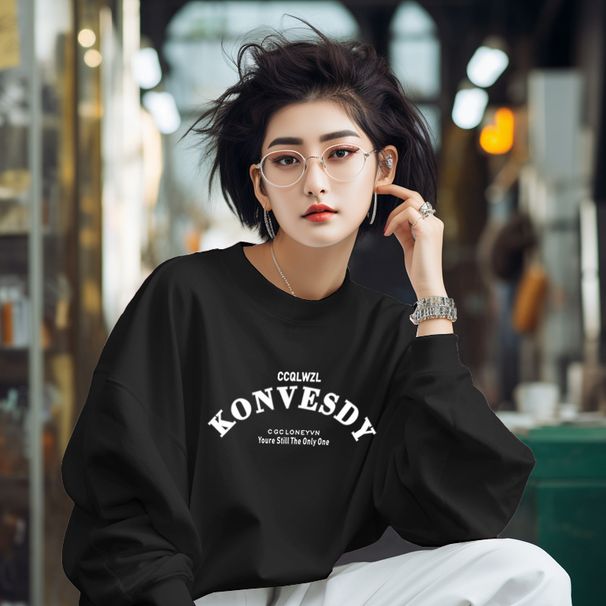 Women's Crew Neck Sweatshirt Fleece Lined Thickened Casual Top Loose Stylish Versatile for Spring Autumn Winter_ecoleips.com