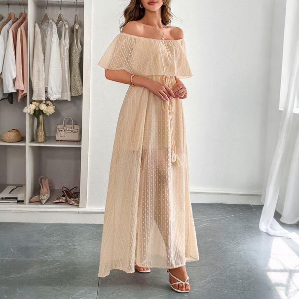 DiYun European And American Style Elegant Strapless Waist-Cinching Short-Sleeve Women's Long Dress 2025_ecoleips.com