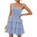 Women's Summer Strapless Dresses With Exposed Shoulders; Casual Sun Skirts With Open Shoulders; Layered Mini Beach Dress_ecoleips.com