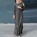 Women's Clothing Middle East Muslim Casual Long Sleeved Striped Lapel Open Tube Female Long Dress_ecoleips.com