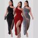 Women's Clothing Summer New Sequined Sleeveless Slit Ankle Tight Sequined Dress_ecoleips.com