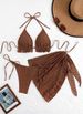 Sexy Three Piece Bikini Set European American Style Gauze Skirt Swimsuit Halterneck Solid Color for Women Adult Swimwear_ecoleips.com