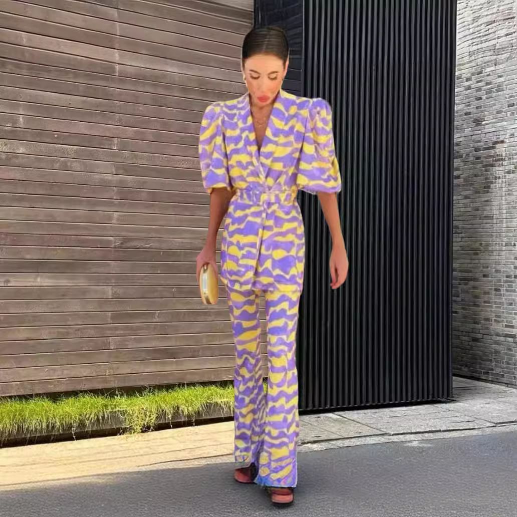 Women's Summer Short-Sleeve & Pants Set – Slim Fit Casual Outfit With Belt Detail For Petite_ecoleips.com