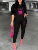 Women's Casual Fashion Cartoon Bear Pattern Printed Loose T-shirt+cropped Pants Two-piece Home Sportswear Daily Wear-223_ecoleips.com