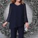 Elegant Plus Size Women's Evening Pantsuit Set With Embellished Rhinestones - Flowy Chiffon Wide Leg Trousers & Bell Sleeve Blouse_ecoleips.com