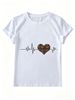 Women Crew Neck Short Sleeve T-Shirt Leopard Print Heart Heartbeat Line Graphic Casual Summer Basic Daily Top For Ladies_ecoleips.com
