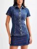 Women's Clothing Modern Style Denim Short Sleeved Button High Waist Skirt Suit_ecoleips.com